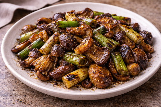 Black Pepper Mushrooms with Scorched Spring Onions