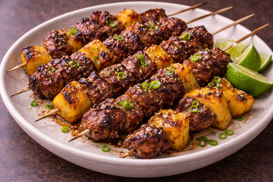 Caramelized Sambal Lamb Skewers with Charred Pineapple