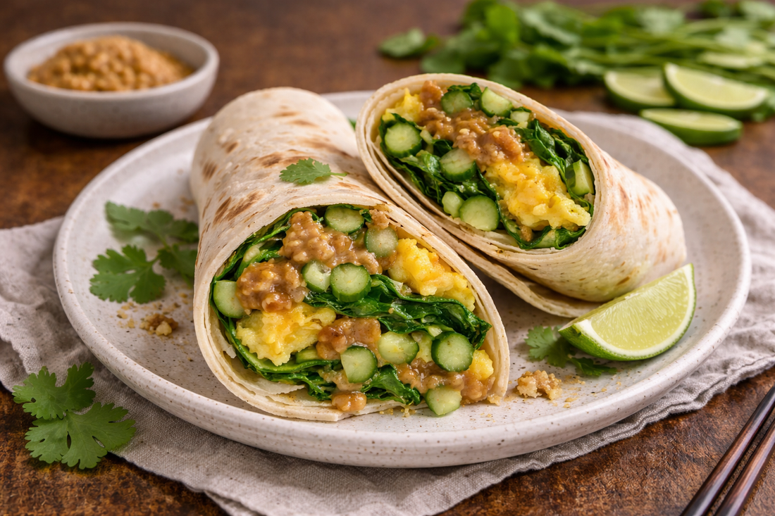 Classic Peanut Breakfast Wrap with Eggs and Greens