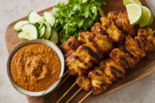 Classic Peanut Chicken Satay with Cucumber and Herbs