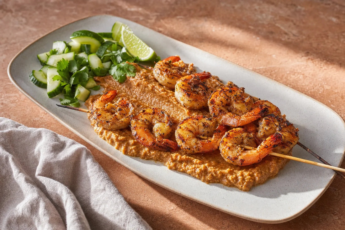 Classic Peanut Grilled Shrimp Skewers