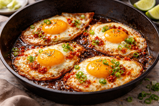 Crisp-Edged Sambal Fried Eggs with Scallions
