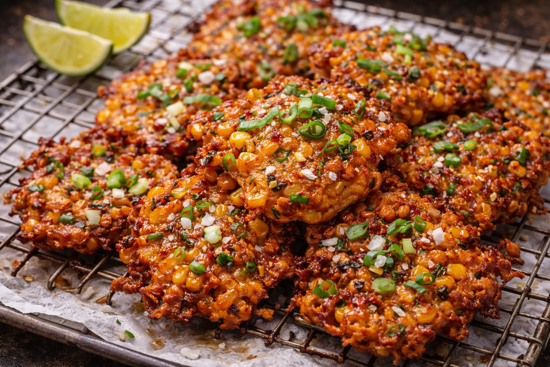 Crispy Shallot Sambal Corn Fritters