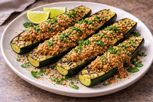 Grilled Zucchini with Classic Peanut, Herbs, and Toasted Seeds