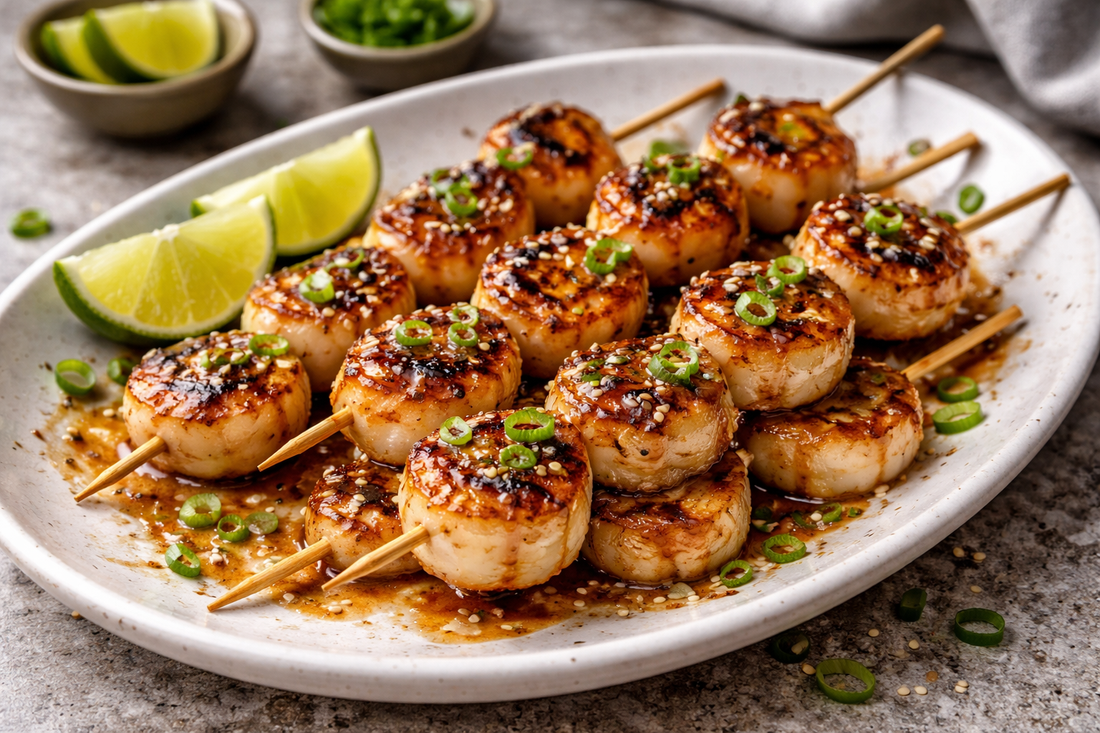 Hokkien Mee Glazed Scallop Skewers