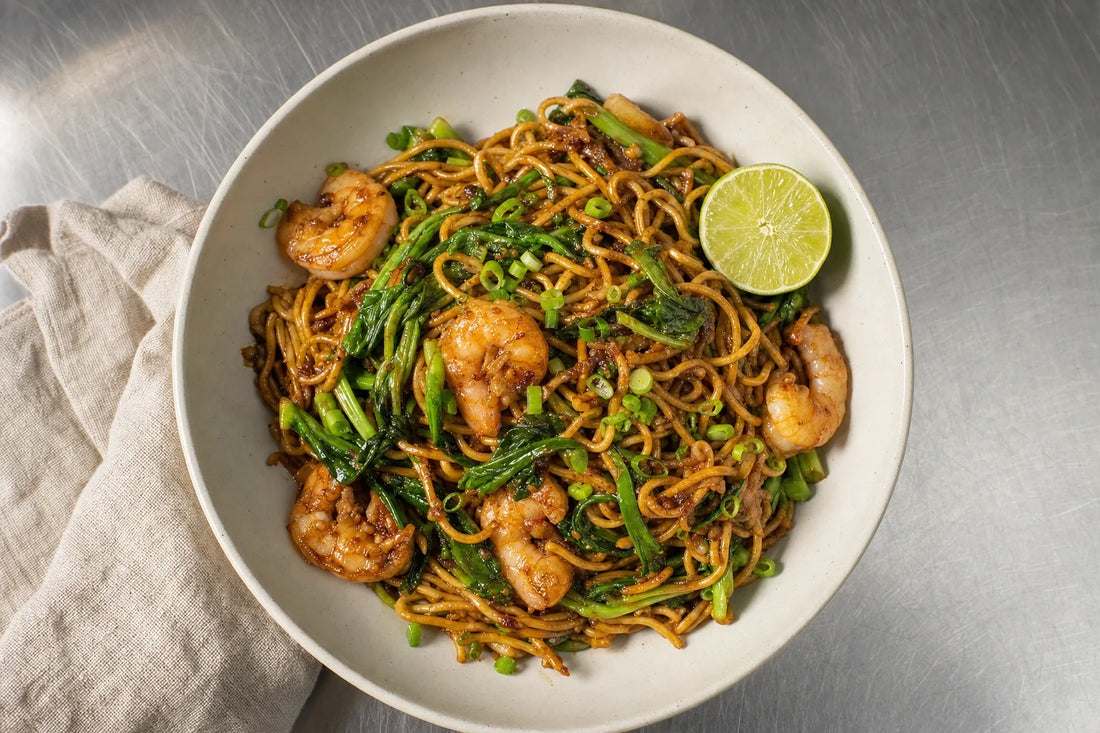 Hokkien Mee Noodles with Shrimp and Choy Sum