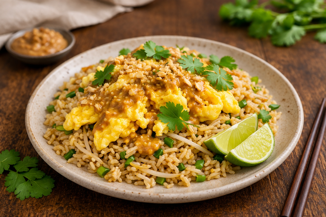Lemongrass Peanut Breakfast Rice with Soft Eggs