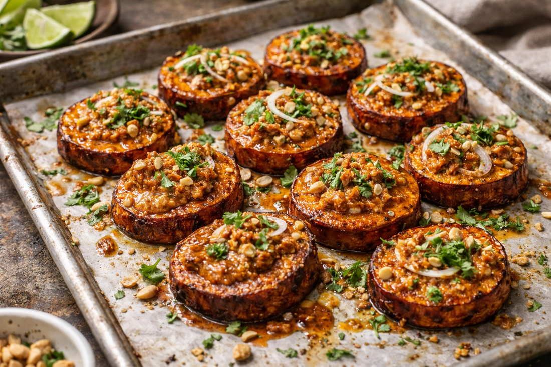 Lemongrass Peanut Sweet Potato Rounds
