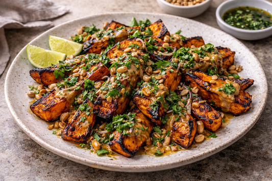 Roasted Sweet Potatoes with Lemongrass Peanut and Warm Herb Oil