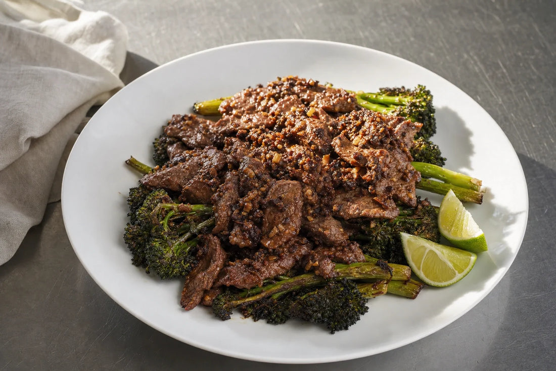 Sambal Black Bean Beef with Roasted Broccolini