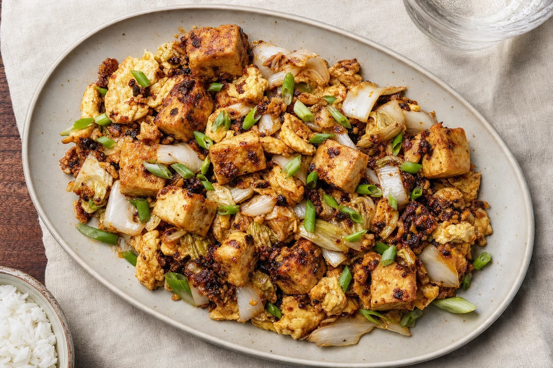 Sambal Black Bean Tofu and Egg Breakfast Stir-Fry
