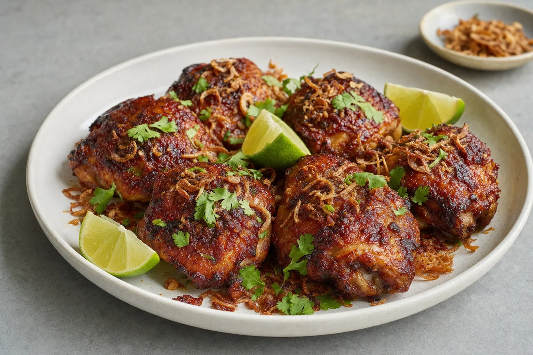 Sambal Roast Chicken Thighs with Lime and Crispy Shallots
