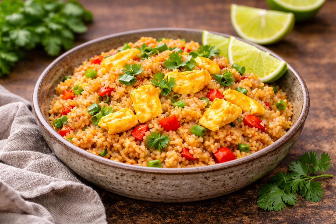 Sweet Chili Sambal Breakfast Rice with Soft-Scrambled Eggs