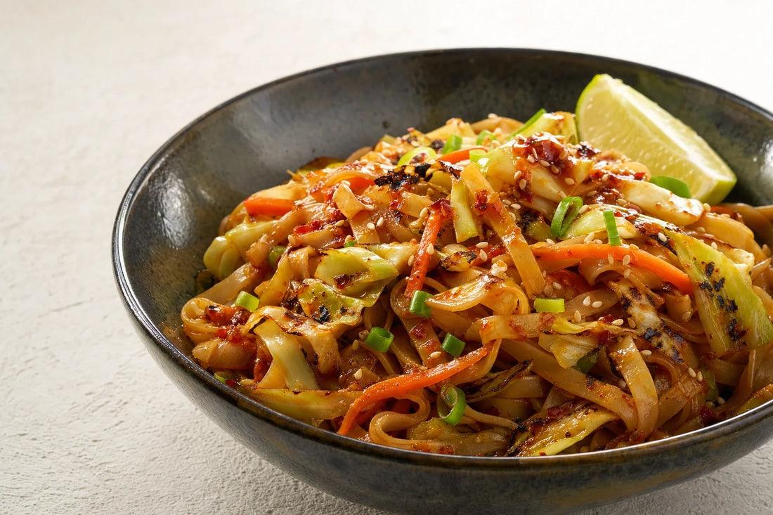 Sweet Chili Sambal Rice Noodles with Charred Cabbage