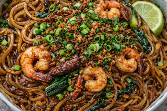 Hokkien Mee Noodles with Shrimp and Choy Sum