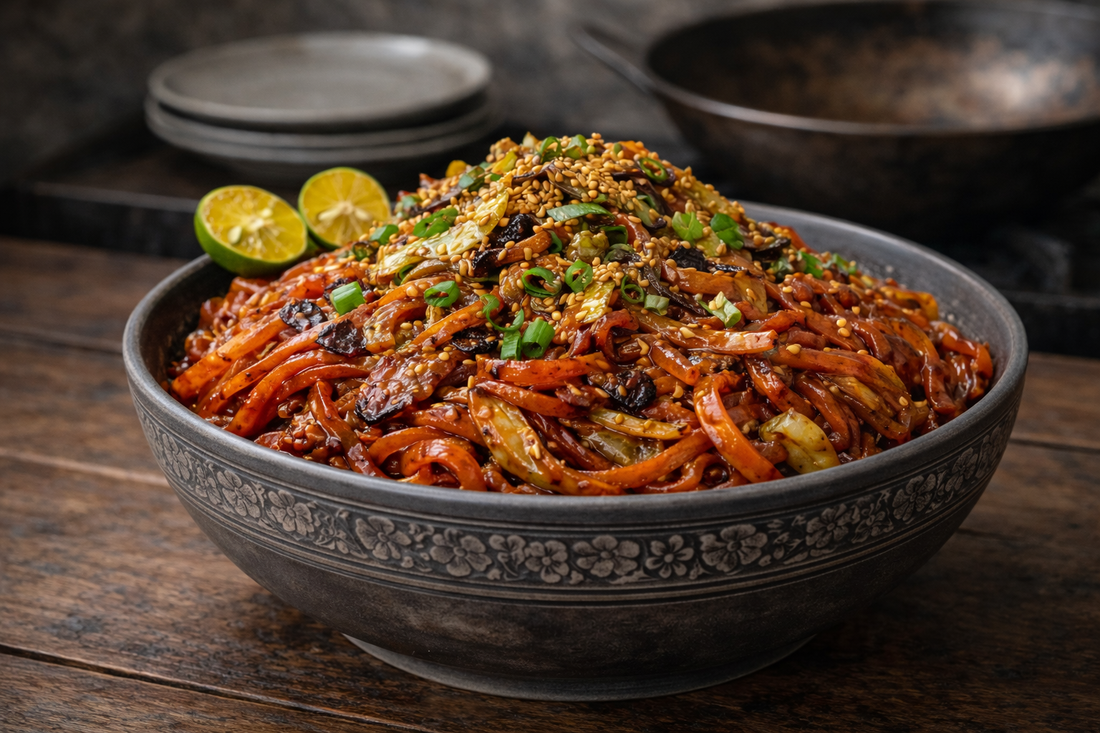 Sweet Chili Sambal Rice Noodles with Charred Cabbage