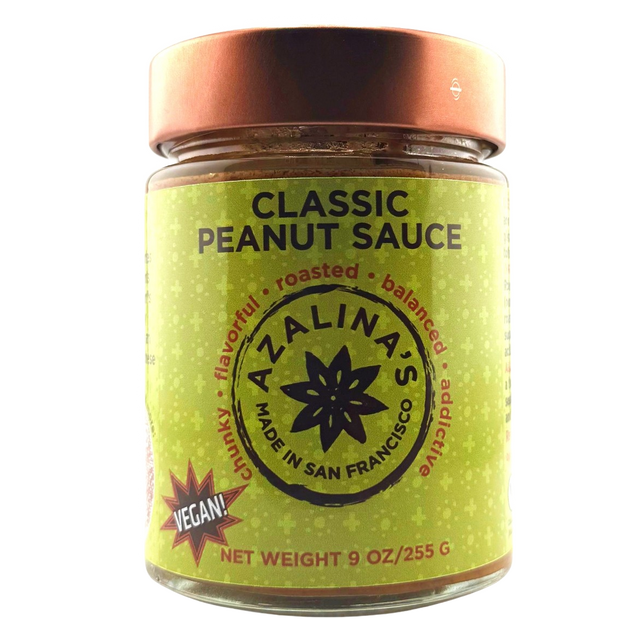 Jar of Azalina's Classic Peanut Sauce on a white background