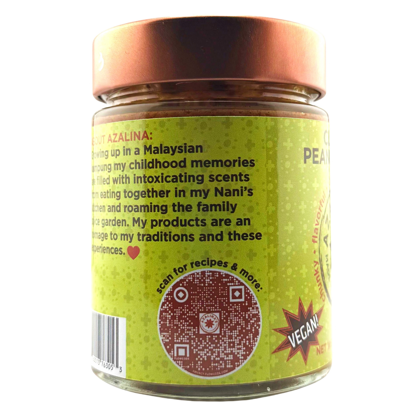 Peanut Sauce jar with a green label on a white background