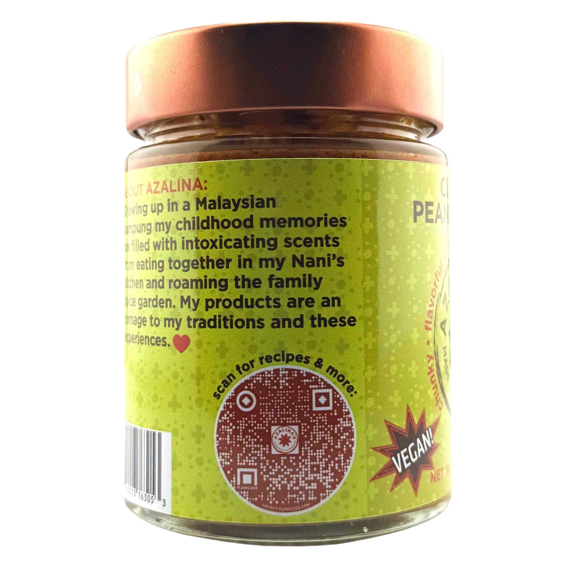 Peanut Sauce jar with a green label on a white background