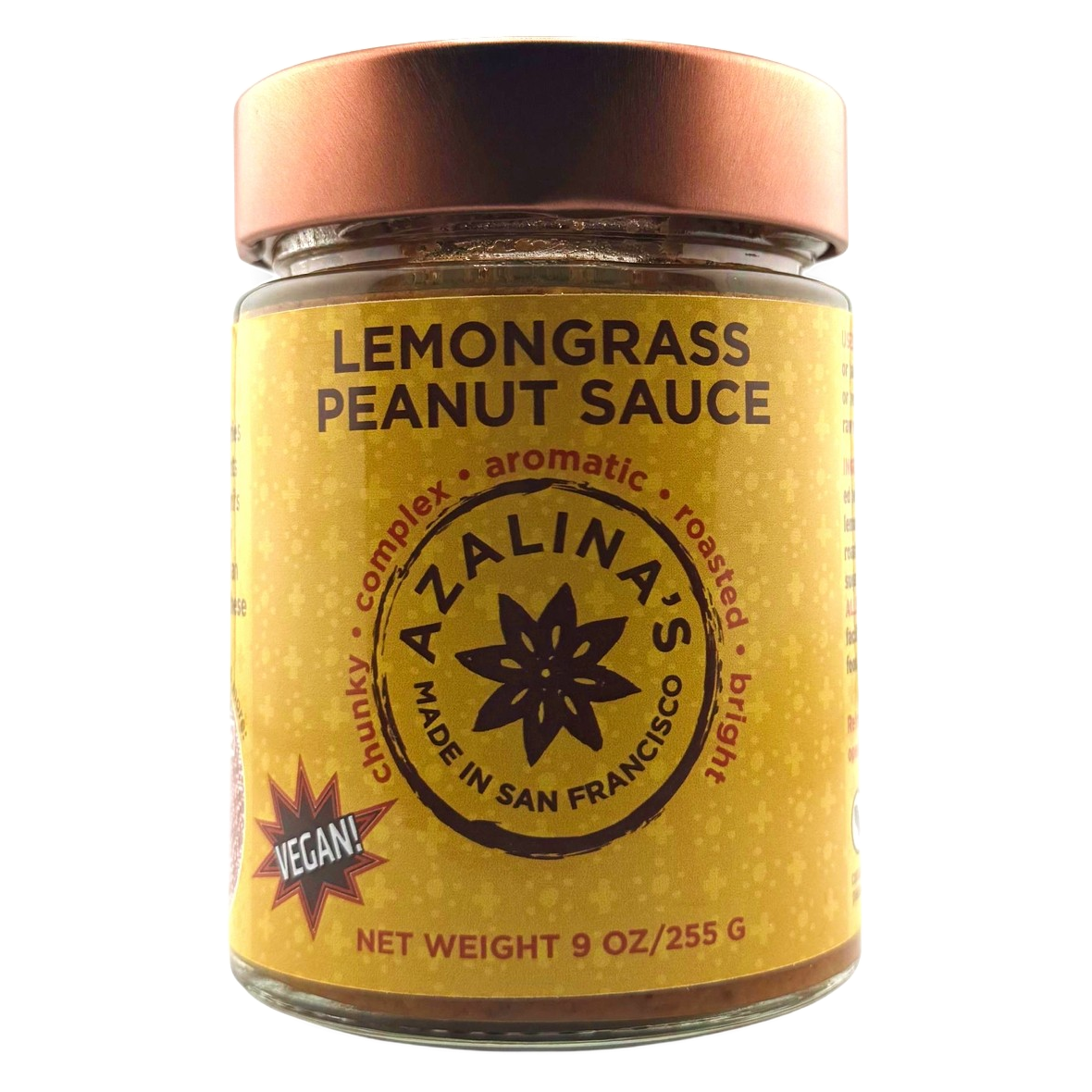 Jar of Azalina's Lemongrass Peanut Sauce on a white background