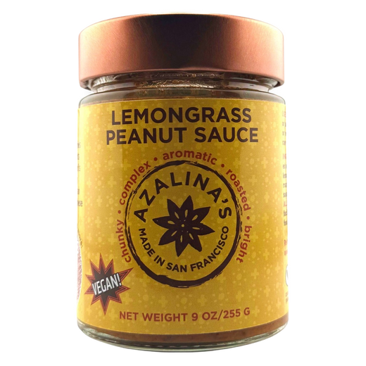 Jar of Azalina's Lemongrass Peanut Sauce on a white background