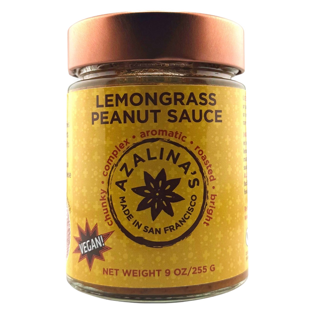 Jar of Azalina's Lemongrass Peanut Sauce on a white background